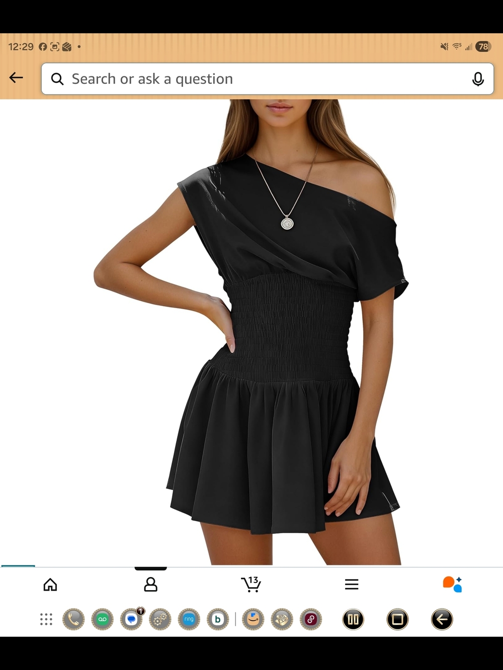 Black One-Shoulder Smocked Waist Mini Dress